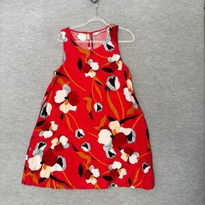 Sigrid Olsen 100% Linen Sleeveless Red Floral Dress Large Womens Trapeze Pockets